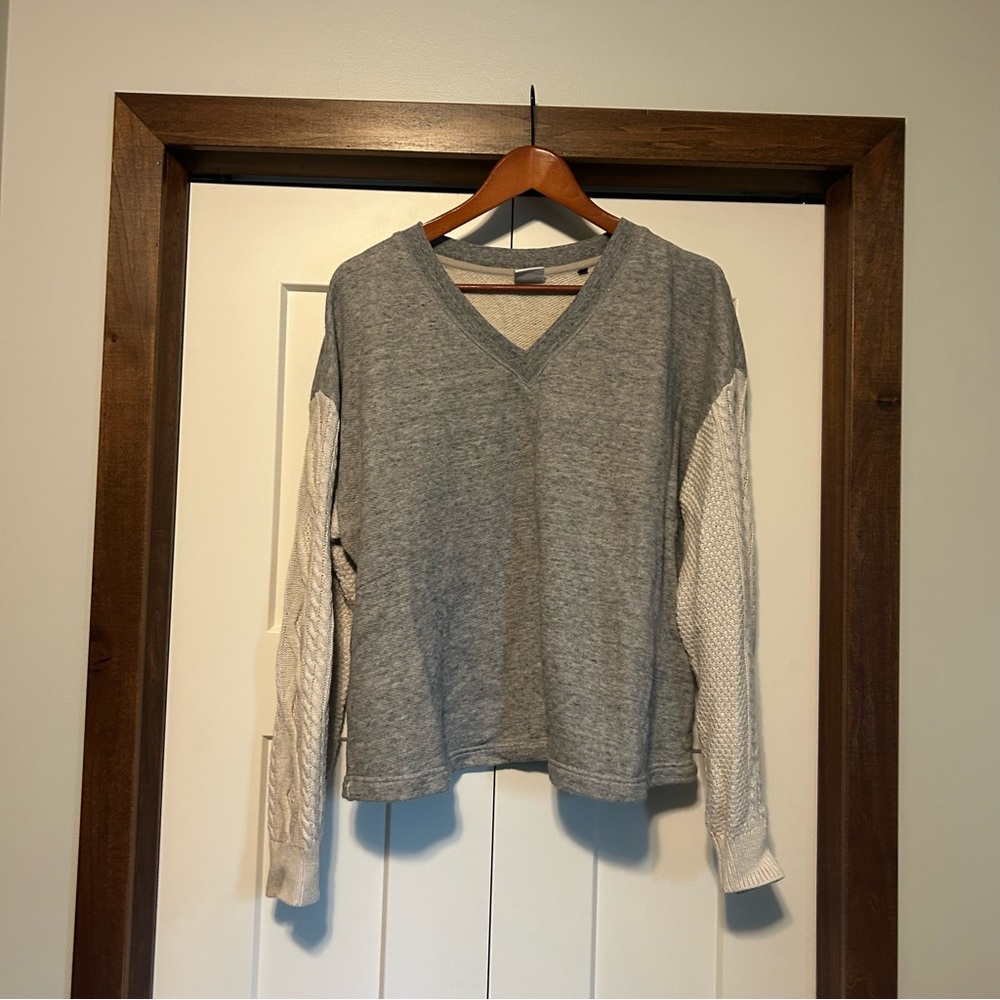 [CAbi]  V-Neck Sweater w Cable Knit Sleeves - Picture 7 of 7